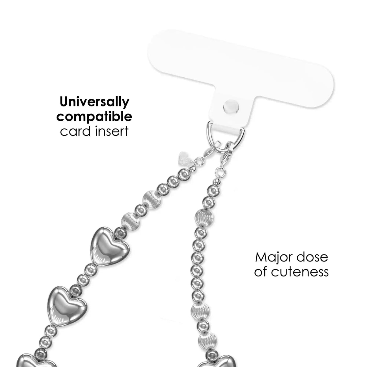 Metallic Silver Heart Phone Charm