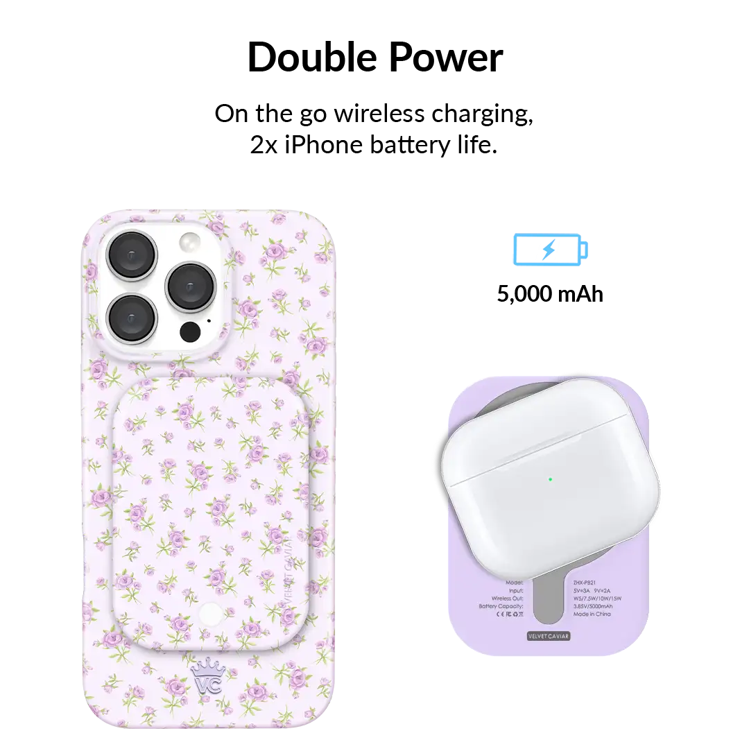 Dainty Lilac Floral Portable MagSafe Charger Power Pack