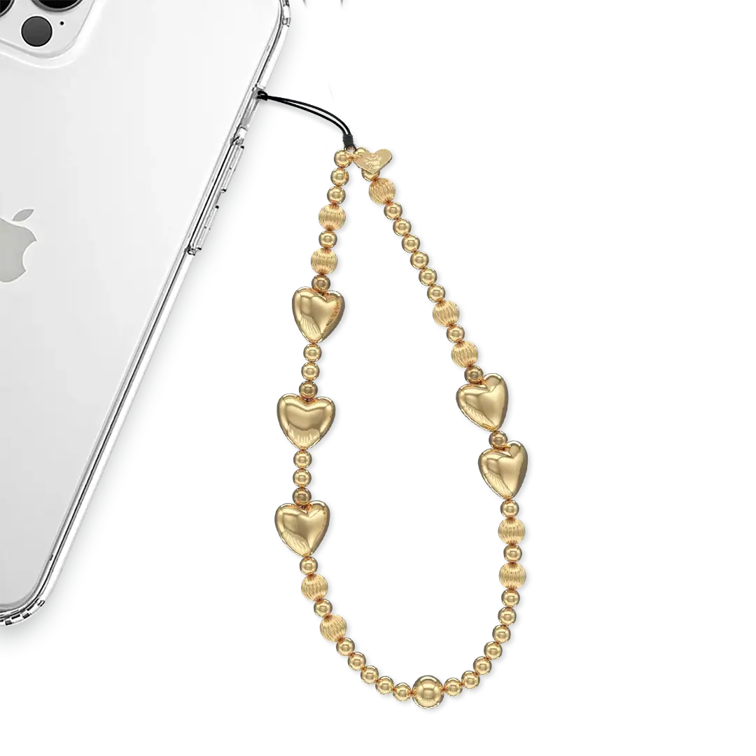Gold Metallic Heart Phone Charm
