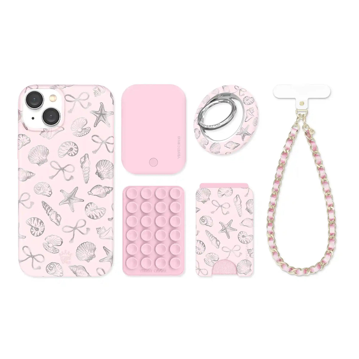 Pink Coastal Seashells iPhone Bundle Set