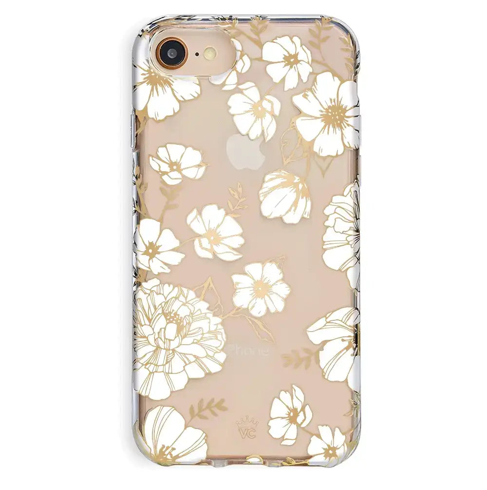 White and Gold Floral Clear iPhone Case