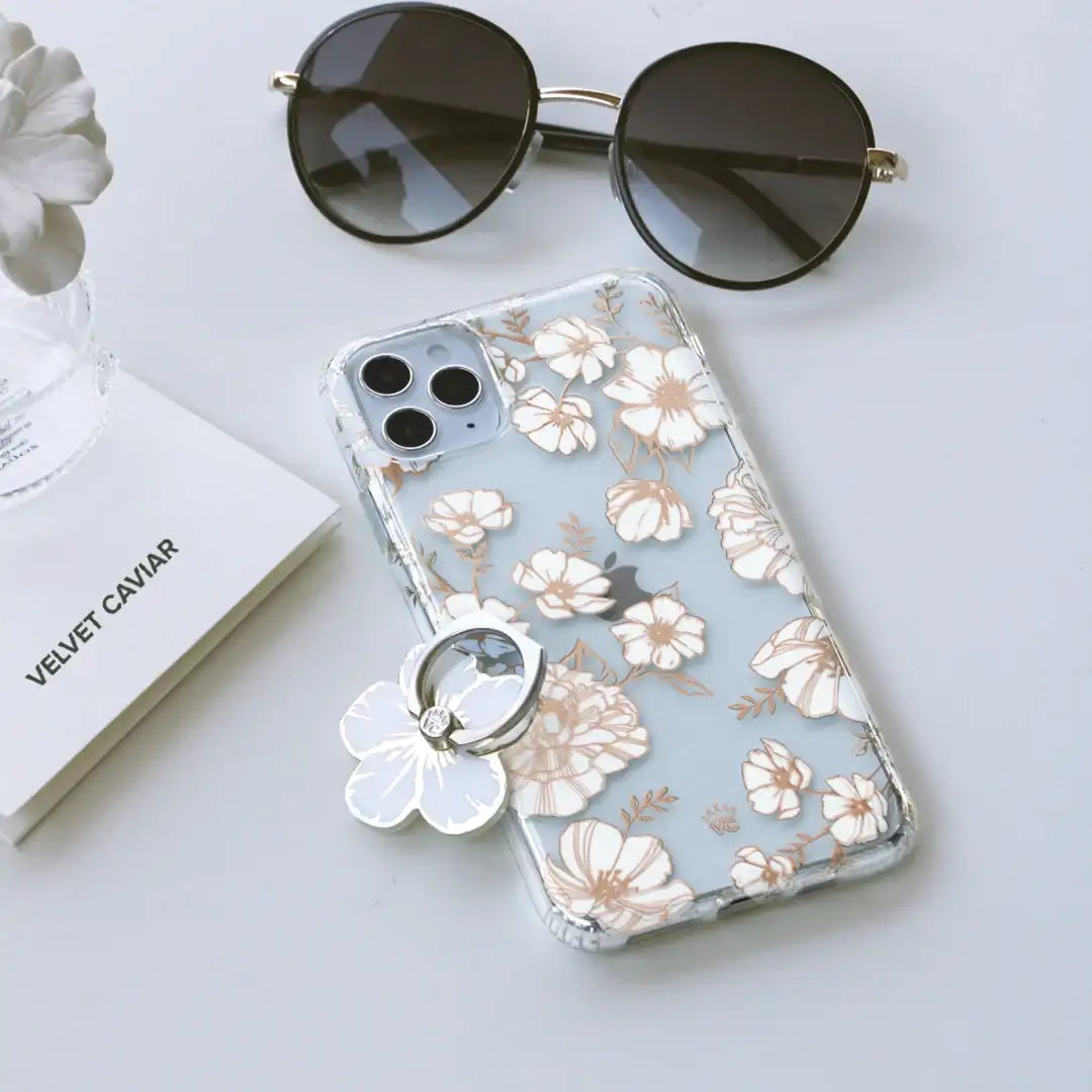 White and Gold Floral Clear iPhone Case