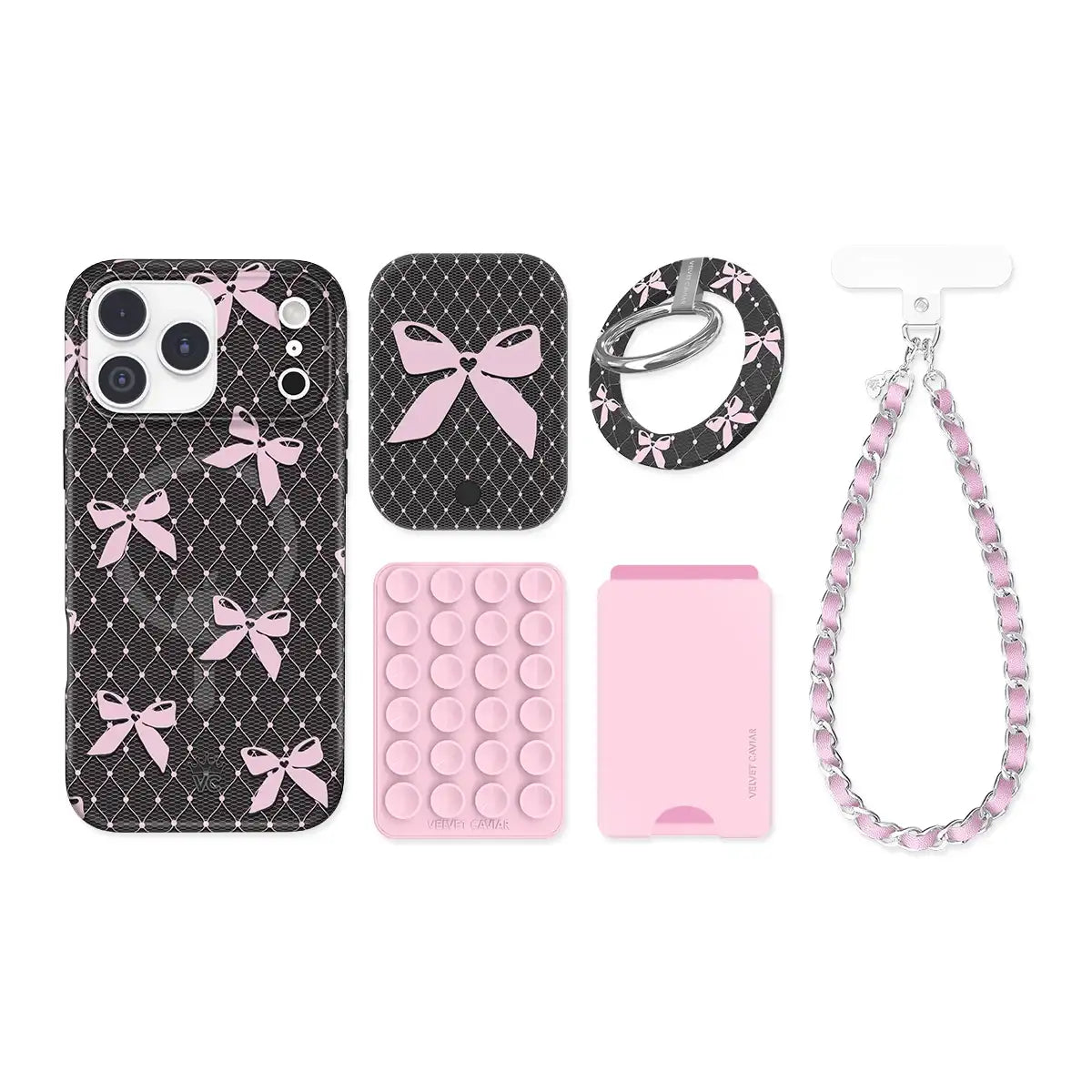Lacy Pink Bows iPhone Bundle Set