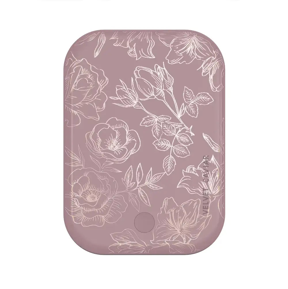 Dusty Rose Chrome Floral Portable MagSafe Charger Power Pack
