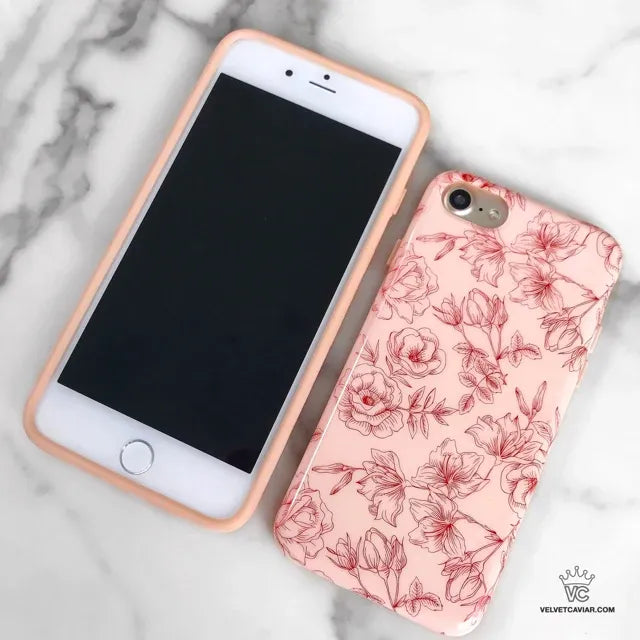 Nude Red Chrome Floral iPhone Case