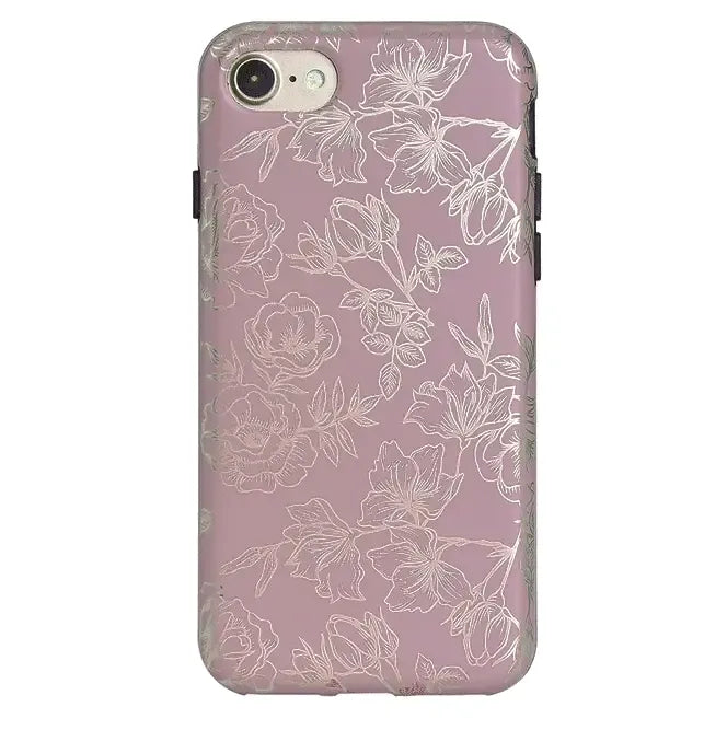 Dusty Rose Chrome Floral iPhone Case