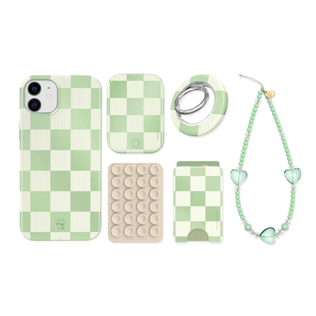 Pistachio Vibe Checkered iPhone Bundle Set