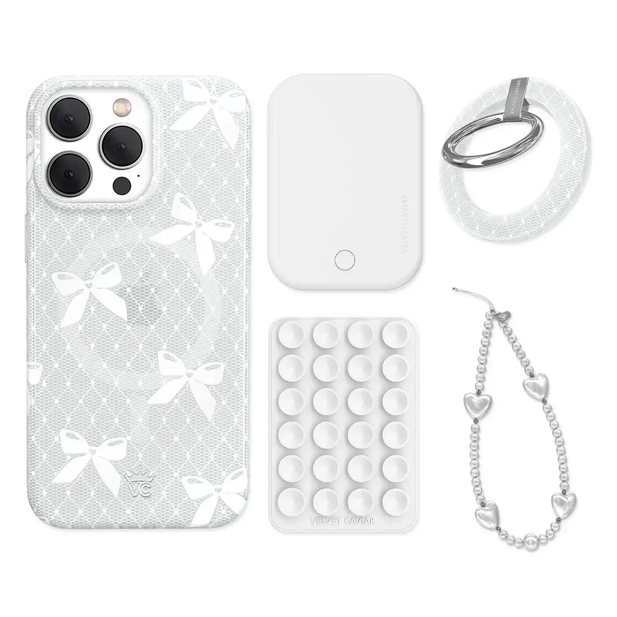 Vintage Lace Bows iPhone Bundle Set - Grip