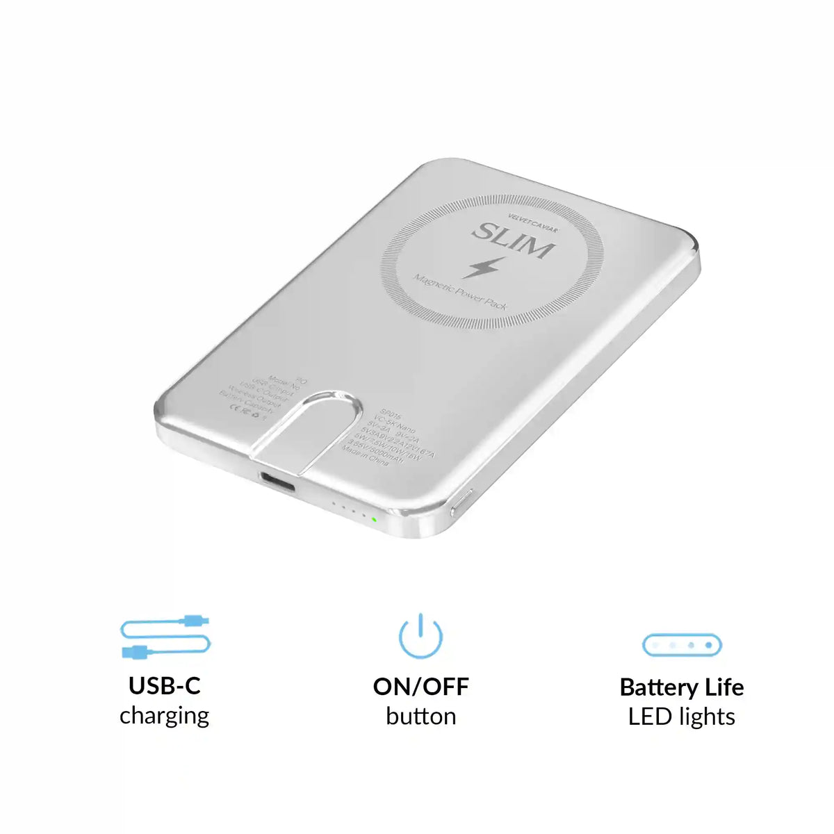 Silver Chrome Slim Portable MagSafe Charger Power Pack