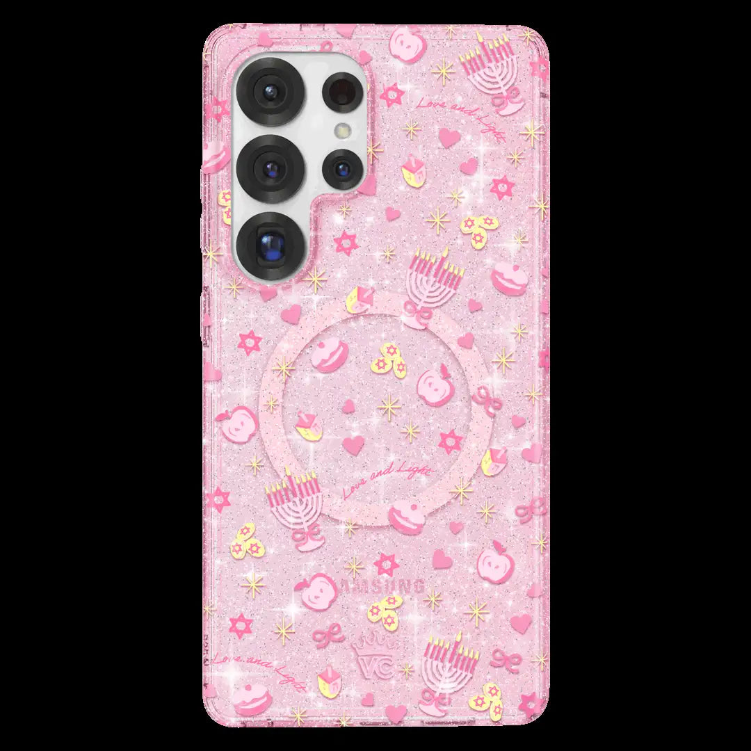 Pink Hanukkah Glitter Samsung Case