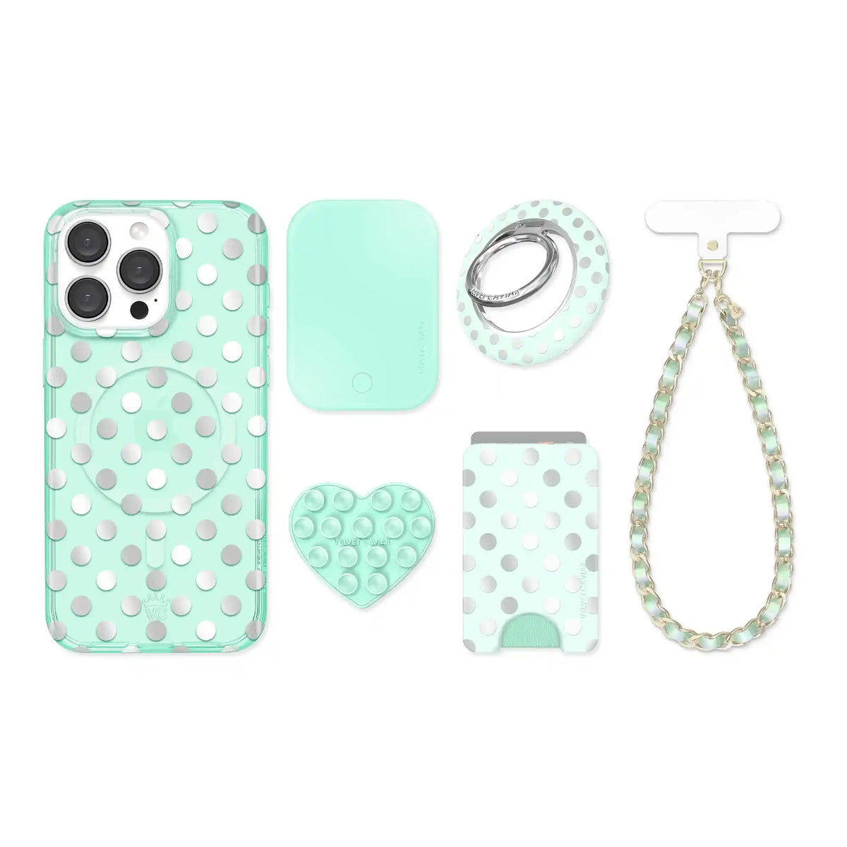 Mint Chrome Polka Dot iPhone Bundle Set