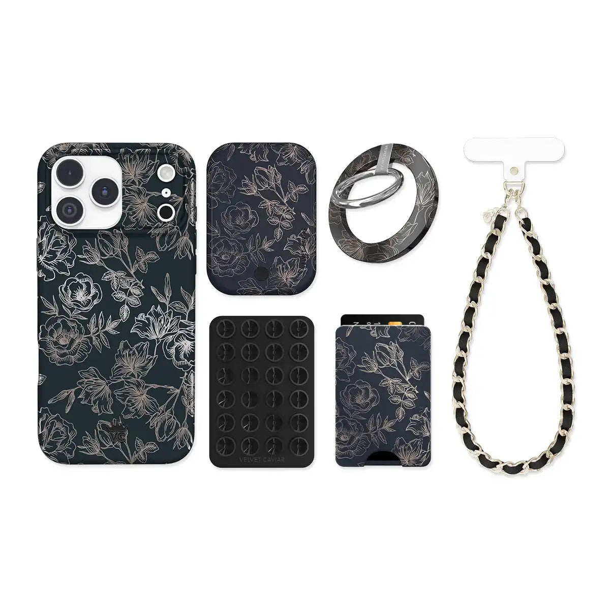 Floral Rose Gold Chrome iPhone Bundle Set