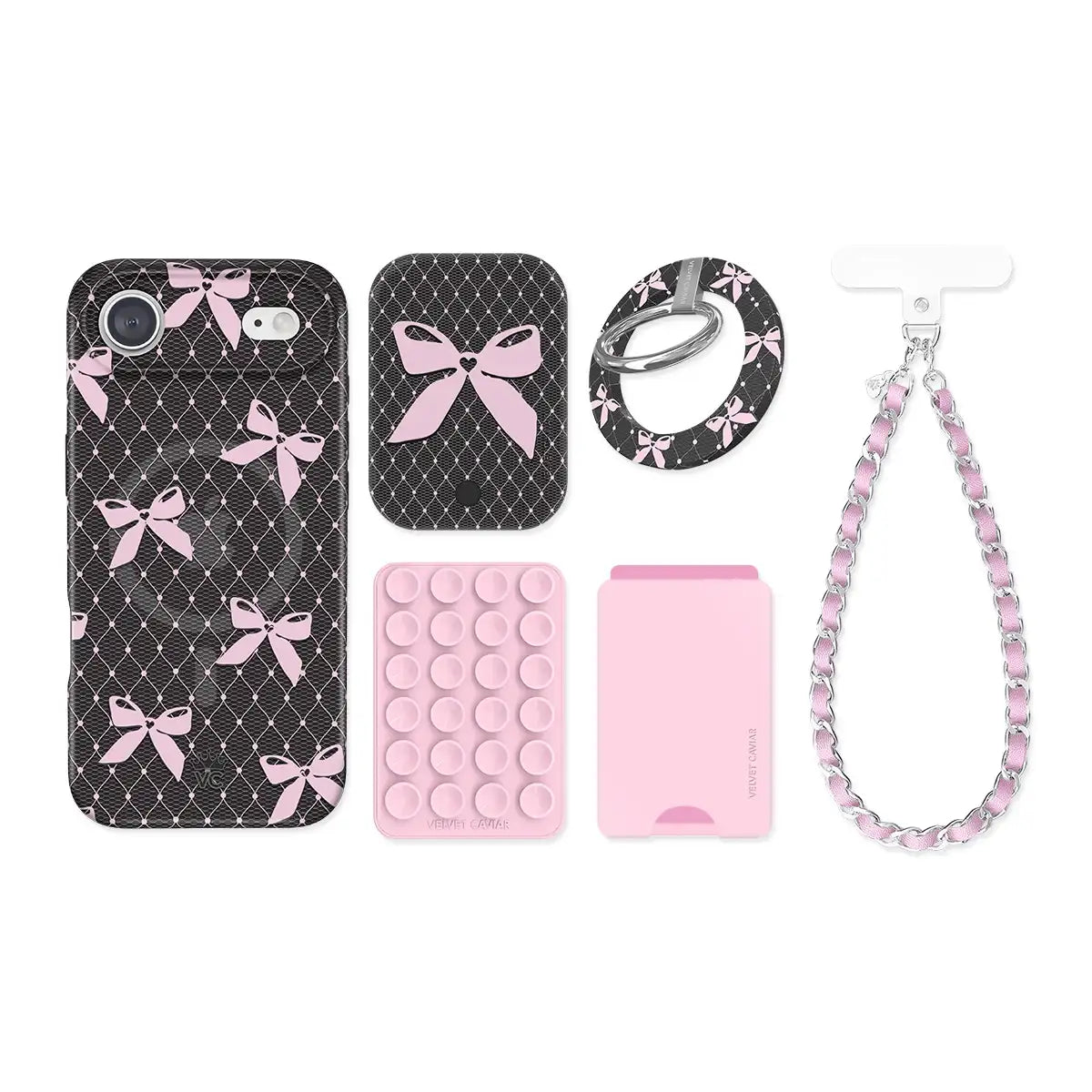 Lacy Pink Bows iPhone Bundle Set