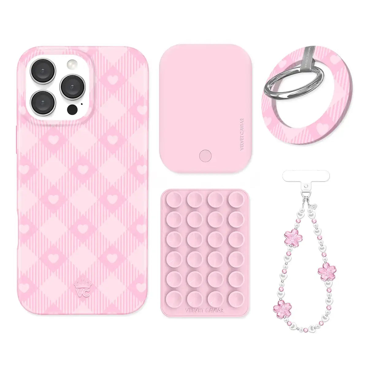Dolly Pink Gingham iPhone Bundle Set - Grip