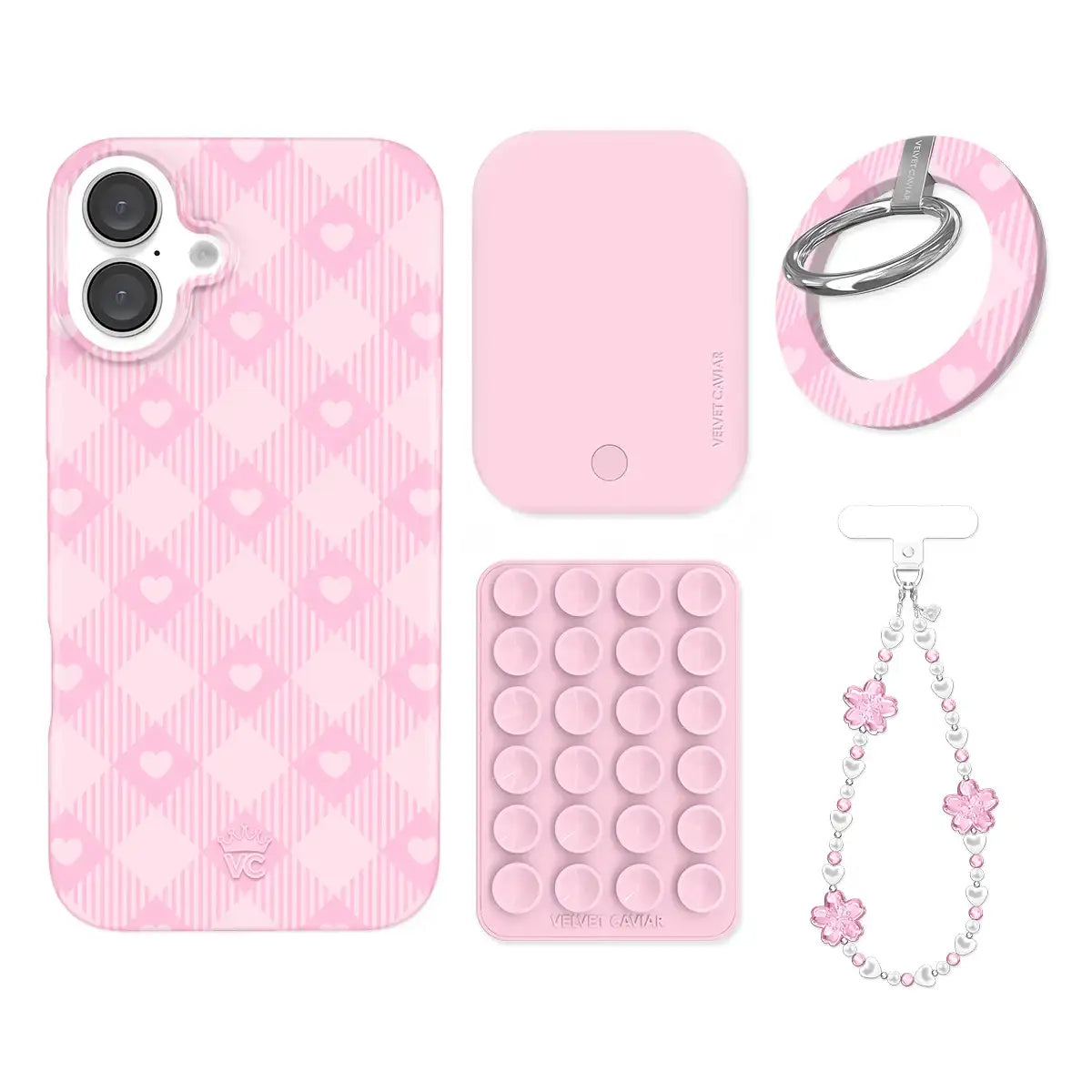Dolly Pink Gingham iPhone Bundle Set - Grip