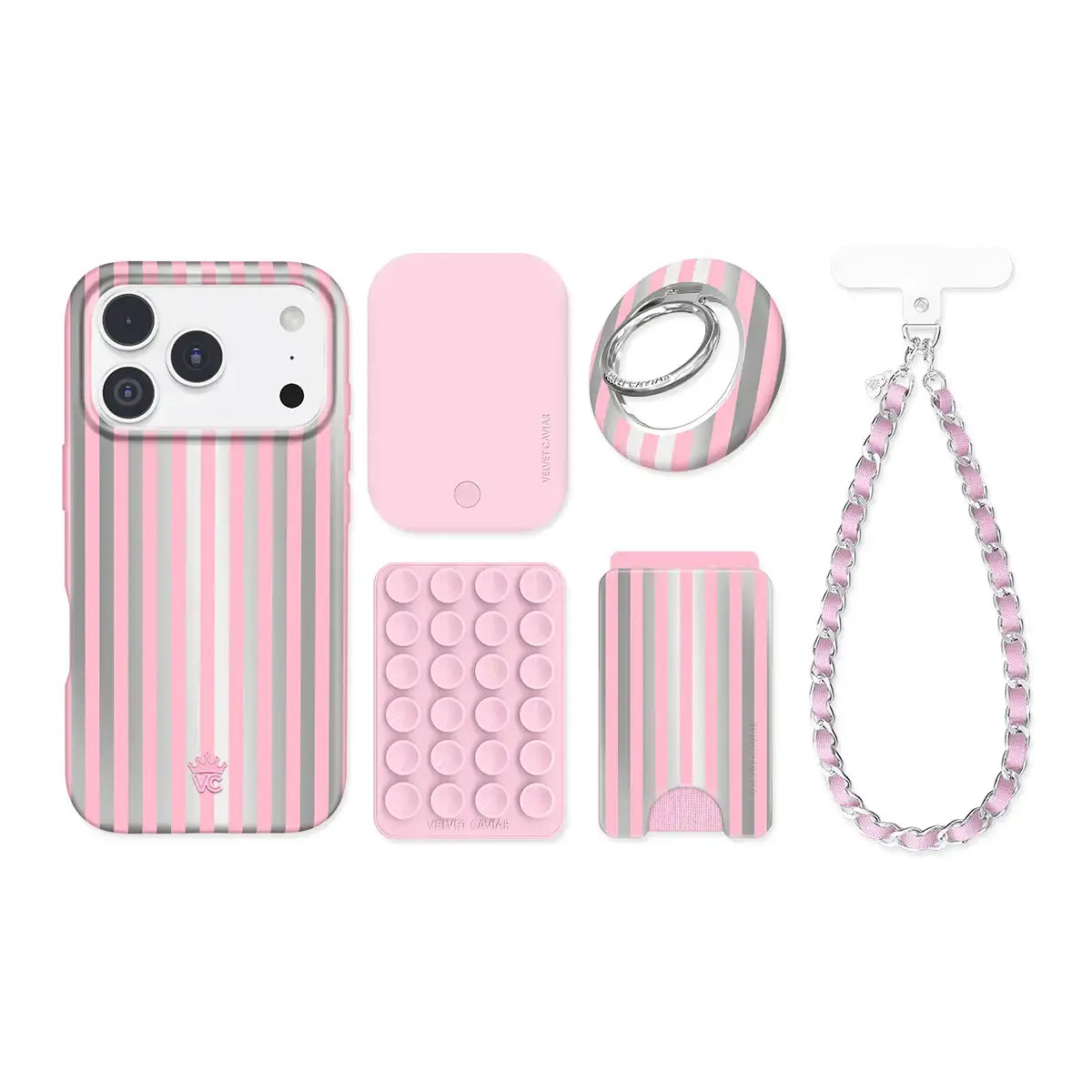Pink Chrome Stripes iPhone Bundle Set