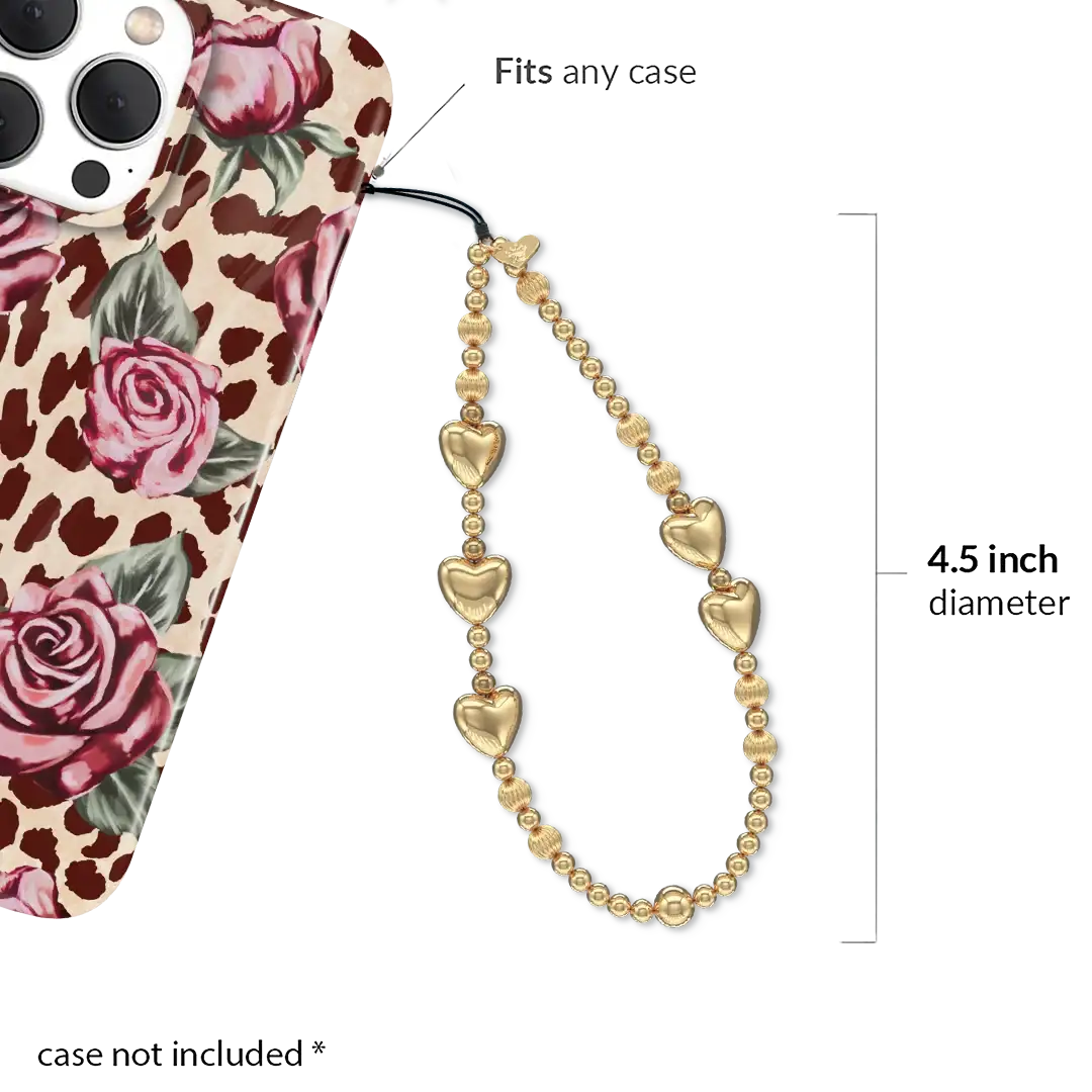 Gold Metallic Heart Phone Charm