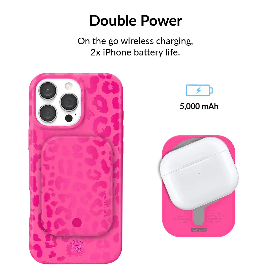 Even Hotter Pink Leopard Portable MagSafe Charger Power Pack