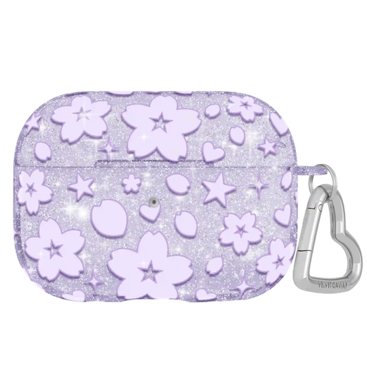 Lavender Cherry Blossom Glitter AirPod Case