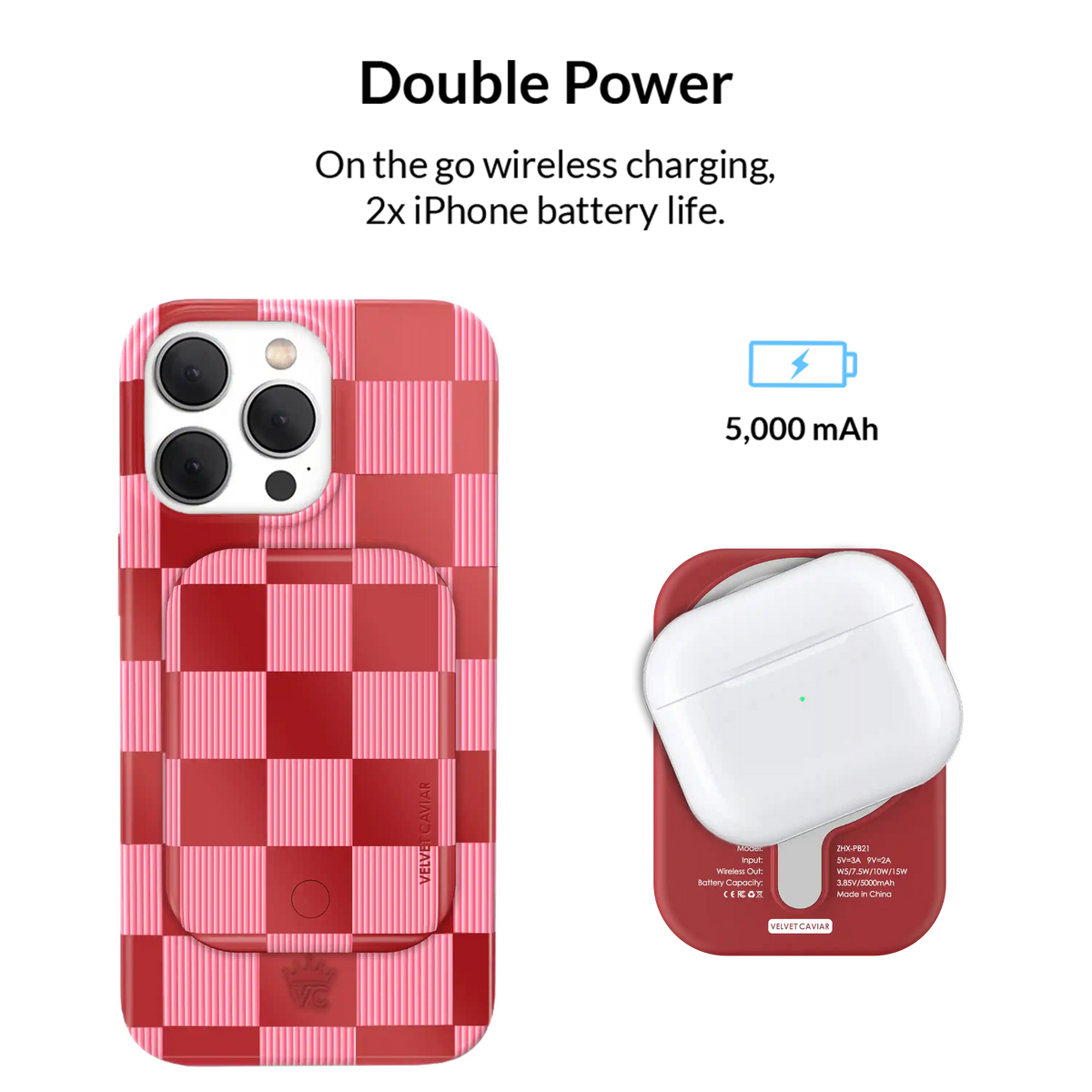 Rose Vibe Checkered Portable MagSafe Charger Power Pack