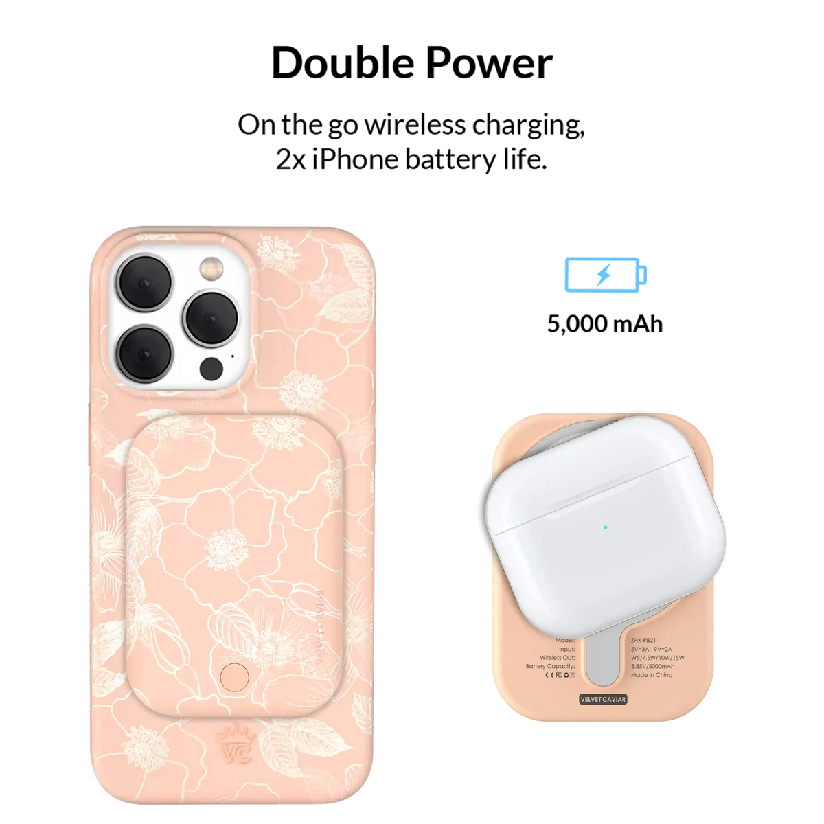 Peach Blossom Portable MagSafe Charger Power Pack