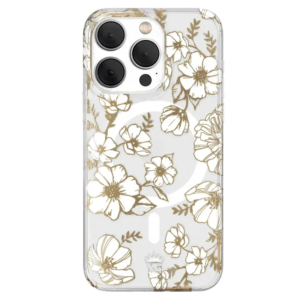 White and Gold Floral Clear iPhone Case