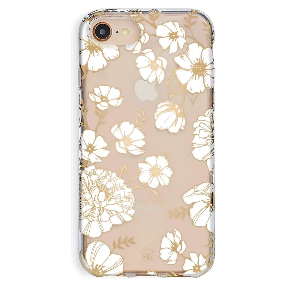 White and Gold Floral Clear iPhone Case
