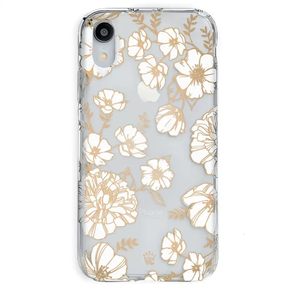 White and Gold Floral Clear iPhone Case